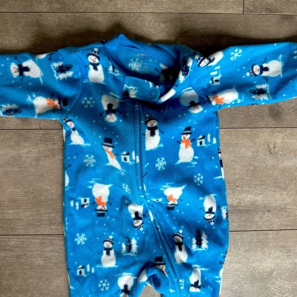 Carter’s 6M Baby Boy Cozy Snowman Zip Footies Sleep & Play Sleeper EUC